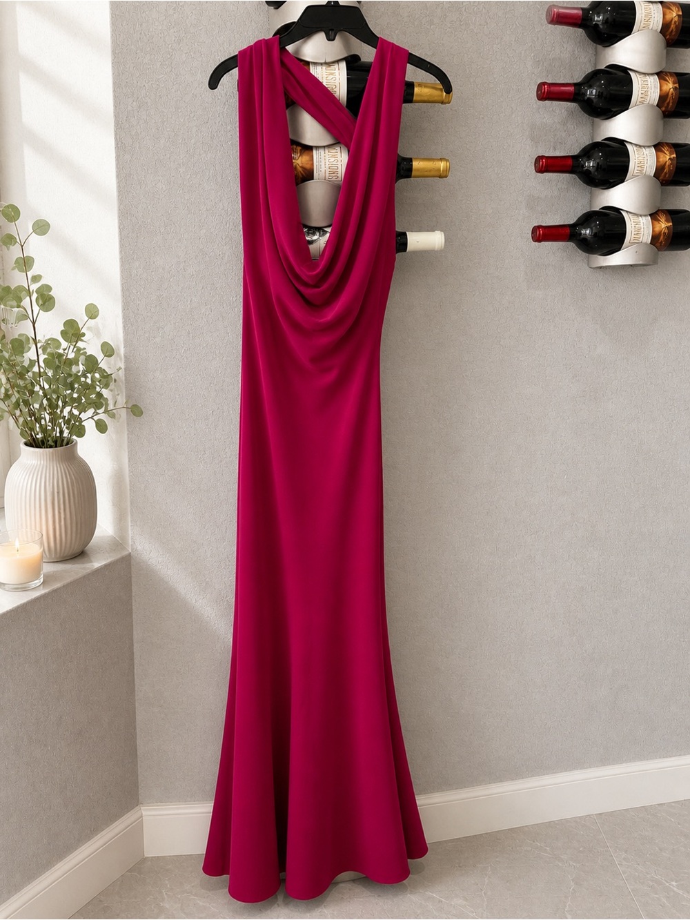 Zara Pink Draped Backless Cowl Neck Flowy Gown Dress Size S Strappy Sleeveless - Picture 3 of 8